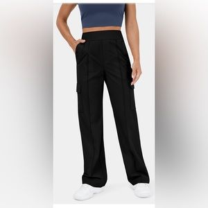 High Waisted Multiple Pockets Wide Leg Casual Cargo Pants, Halara S
